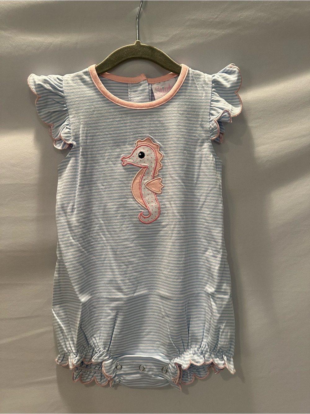 Baby Girls Blue & Pink Seahorse Romper with Matching Bow
